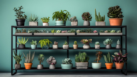 succulents shelf with plantsの素材