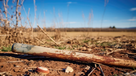 weathered baseball field blue skyの素材