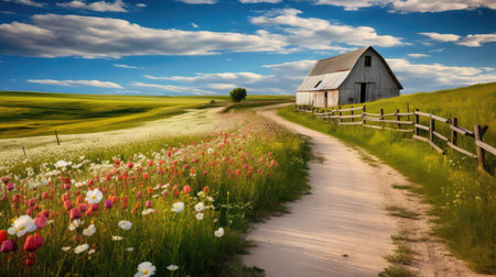countryside white barn backgroundの素材