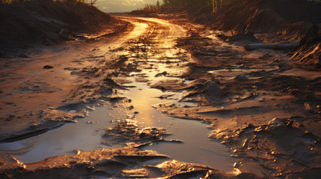 puddles dirt road textureの素材