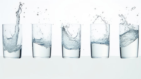 cascade glass of water on white backgroundの素材