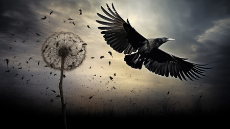 crow dandelion on blackの素材