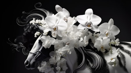flower black white horseの素材