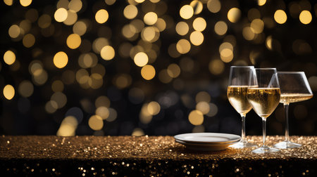 festive gold glitter with lights on blackの素材