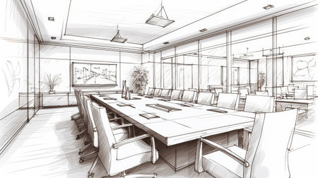 conference continuous line officeの素材