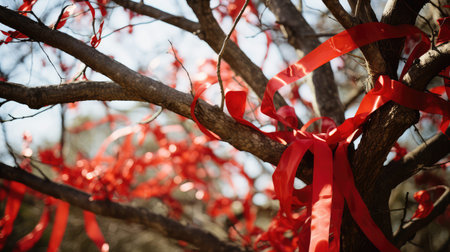 tree ribbons redの素材