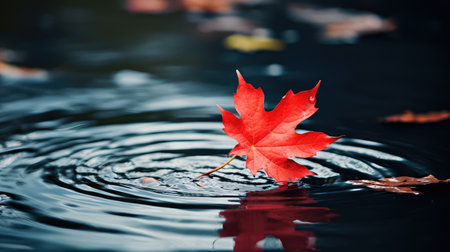 red leaf floating on waterの素材