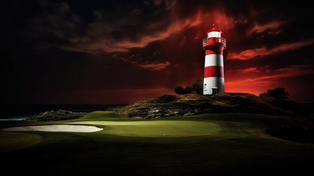 beam red and white lighthouse golfの素材