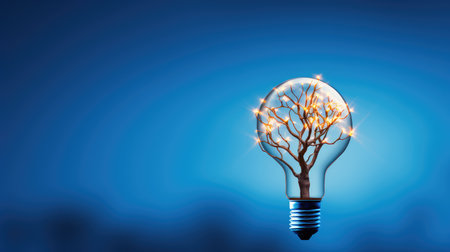 tree light bulb on blue backgroundの素材