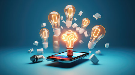 notificatis light bulb on blue backgroundの素材