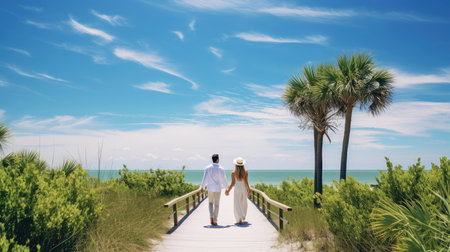 couple palm trees and beachの素材