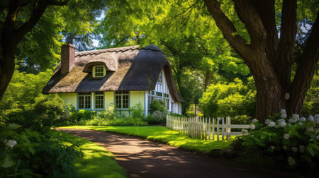cottage trees and housesの素材