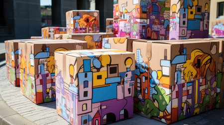 cityscape cartoon packing boxesの素材