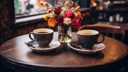 cozy coffee cups on tableの素材