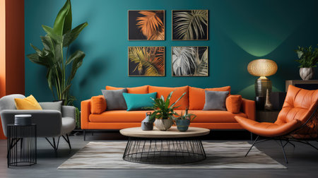 living orange teal greenの素材