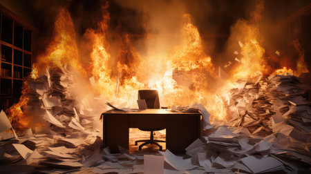 desk papers on fireの素材