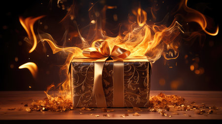wrapped gift on fireの素材