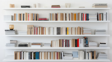 minimalist books on shelvesの素材