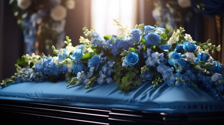 casket funeral background blueの素材
