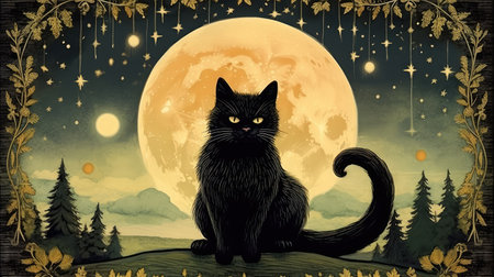 charming vintage black catの素材