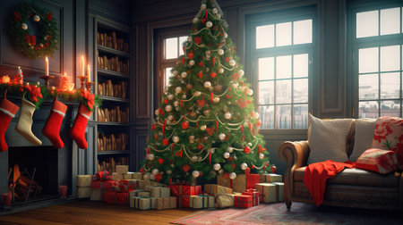 cozy christmas tree with presentsの素材