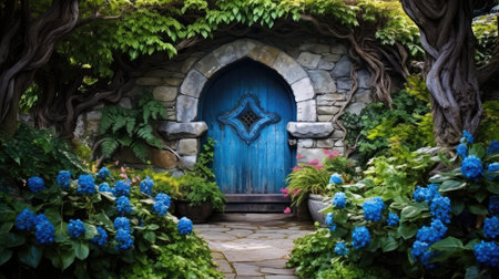 archway open blue doorの素材