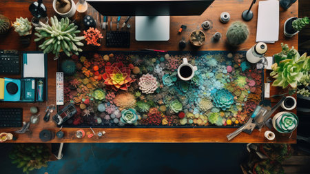 workspace top view office deskの素材