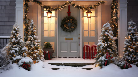 wreath front door christmasの素材