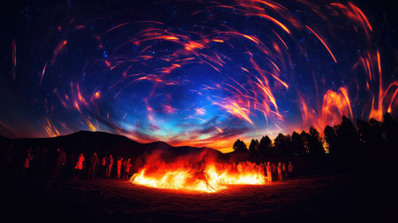 sky red and blue fireの素材