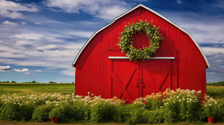 wreath red barn doorの素材