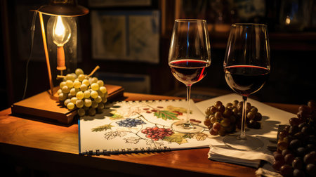 grapes wine drawingの素材