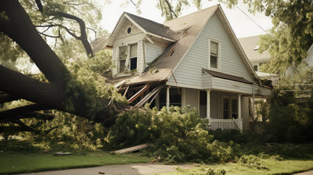 precariously tree falls on houseの素材