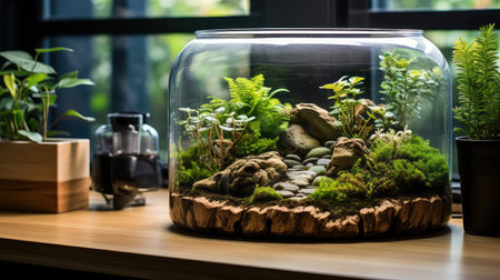 miniature plant on wood deskの素材