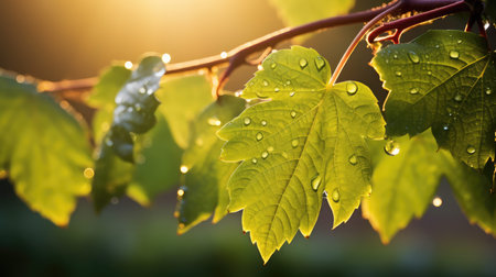 morning vineyard leafの素材