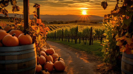 vineyard wine and pumpkinsの素材