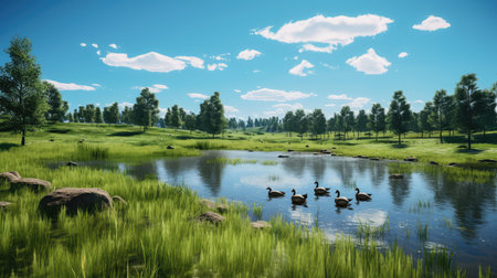 reflection green grass landscapeの素材