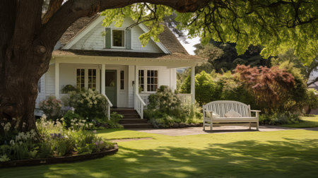 peaceful house front lawnの素材