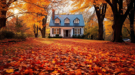 vibrant autumn leaves houseの素材