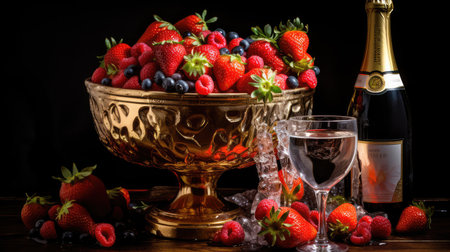 ice champagne bottle and glassの素材