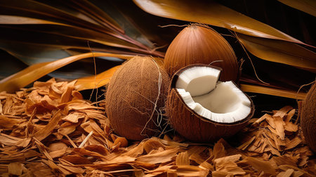 golden coconut and leafの素材