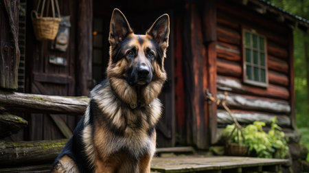 guard dog outside houseの素材