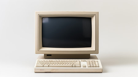 retro computer monitor isolated on whiteの素材