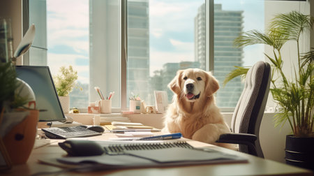 retriever dog in officeの素材
