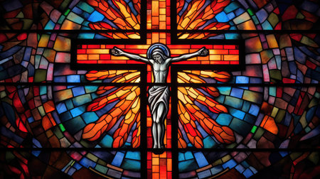 colors cross stained glass window churchの素材