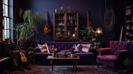 vibrant dark livingroomの素材