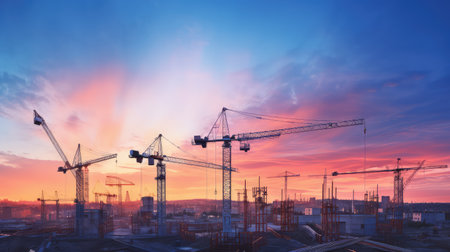 cranes construction site blueの素材