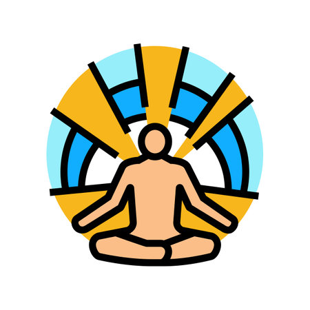 meditation pose radiating waves color icon vector illustrationのイラスト素材