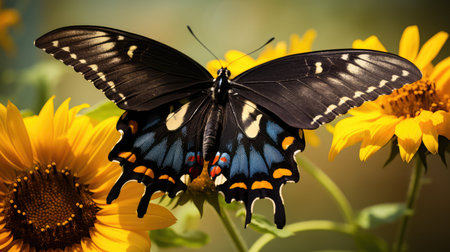 flower black and gold butterfliesの素材