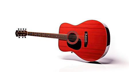 acoustic red guitar white backgroundの素材