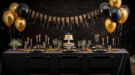 sophisticated black and gold birthday banner